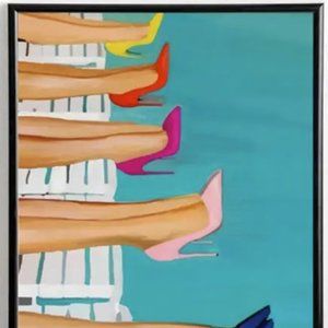 Retro Women w/ Colorful High Heels by Pool 50's Aesthetic Canvas Print Poster